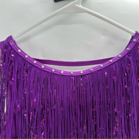 Weissman Dance Purple Fringe Unitard Sparky Flapper Costume Adult Size MA 8/10 - Picture 2 of 9
